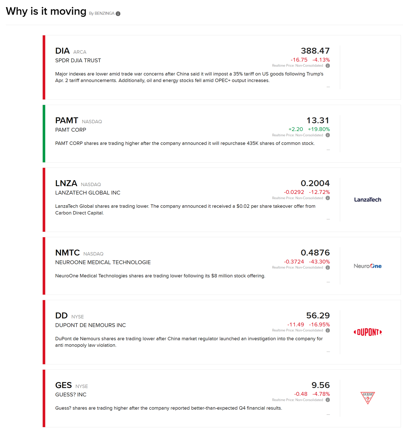 The why is it moving list of stocks in portal. 